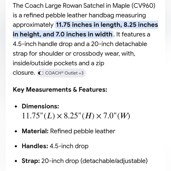 SATURDAY SALE...Coach Large Rowan...Maple - Picture 9 of 11